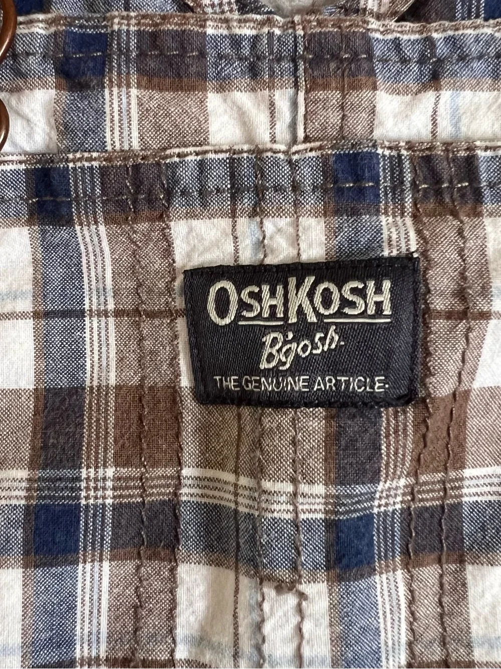 OshKosh B'gosh Brown, Blue and White Plaid Cotton Kids Overalls Shorts Boy 18M